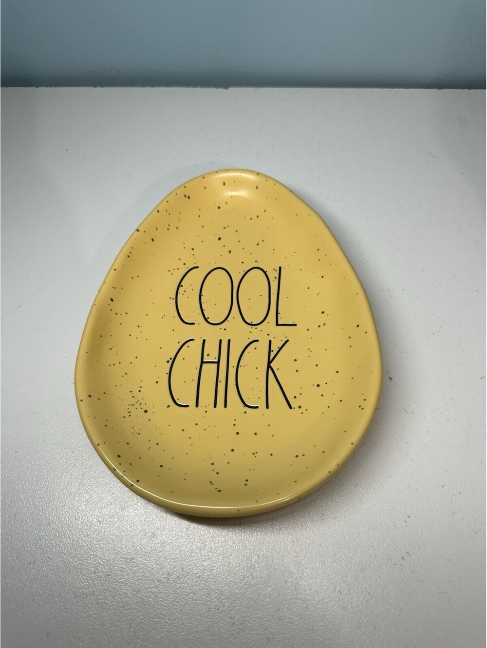 Rae Dunn "Cool Chick" Yellow Easter Egg Shaped Plate Dish Magenta 181